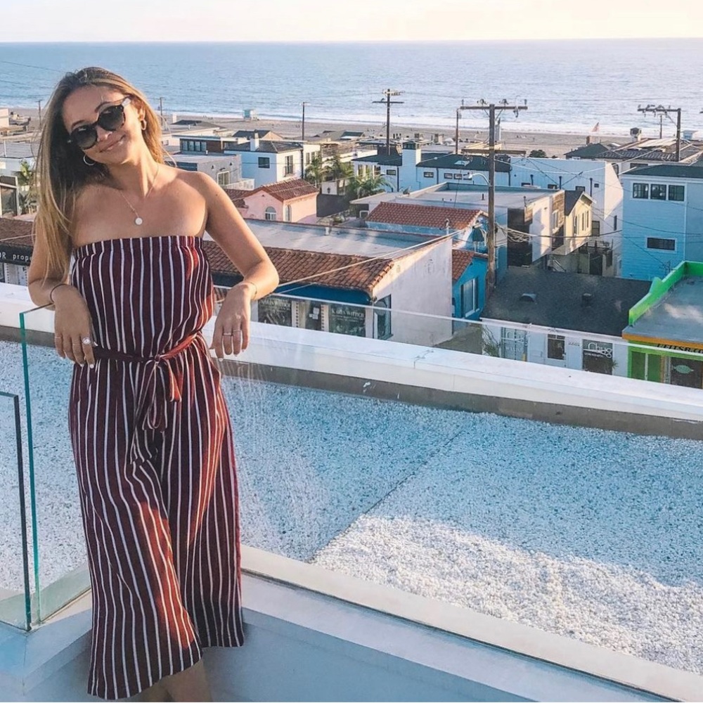 Red and white striped romper